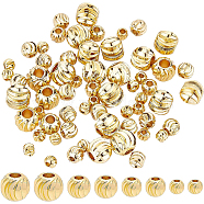 Brass Beads, Long-Lasting Plated, Round with Corrugated, Golden, 80pcs/box(KK-BC0005-55G)