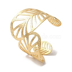 Titanium Steel Hollow Leaf Open Cuff Bangles for Women, Real 18K Gold Plated, Inner Diameter: 2-3/8 inch(5.9cm), 60mm(BJEW-G719-11G)