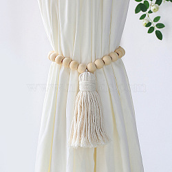 Handmade Macrame Wood Bead Curtain Tiebacks, Cotton Cord Tassel Curtain Holdback, for Home Wall Drapes Window Decoration, Floral White, 700mm(MAKN-PW0001-056C)