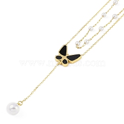 Ion Plating(IP) Golden Tone 304 Stainless Steel Double Layer Butterfly Pendant Necklaces for Women, with Plastic, Black, 16.22 inch(41.2cm)(NJEW-K276-08G-01)