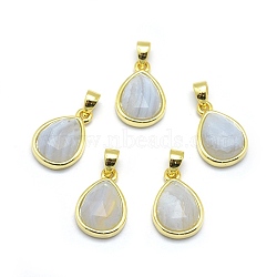 Natural Blue Lace Agate Pendants, with Golden Tone Brass Findings, teardrop, Faceted, 14.5x9.5x5mm, Hole: 2.5x3.5mm(G-O176J-06G)