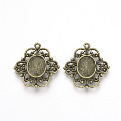 Tibetan Style Alloy Pendant Cabochon Settings, Flower, Antique Bronze, Tray: 14x10mm, 31x28x2mm, Hole: 2mm(TIBE-Q073-72AB)