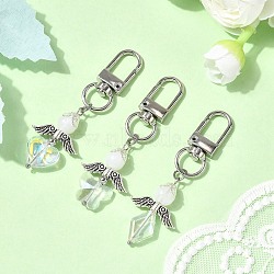 3Pcs Angel Glass & Acrylic Pendant Decorations, with Tibetan Style Alloy Wing, Antique Silver & Platinum, 67~69mm(HJEW-JM04087)