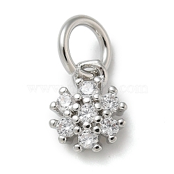 Rack Plating Brass Micro Pave Cubic Zirconia Pendants, Long-Lasting Plated, Lead Free & Cadmium Free, Flower Charms, with Jump Ring, Platinum, 7x5.5x2mm, Hole: 3mm(KK-K392-26P)