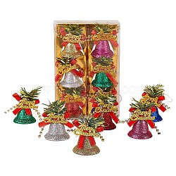 2 Sets Plastic Pendant Decorations, for Christmas, with Polyester Rope, Merry Christmas Bell, Mixed Color, 80x36mm, 6pcs/set(HJEW-SZ0001-03)