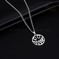 Alloy Pendant 201 Stainless Steel Chain Necklaces for Men, Stainless Steel Color, Smiling Face, 27.56 inch(70cm)(FS-WG147E5-14)