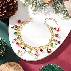 Christmas Alloy Enamel Charm Bracelets for Women, with Glass Beads and Zinc Alloy Lobster Claw Clasps, Mixed Color, 7-1/2 inch(19.2cm)(BJEW-JB12074)