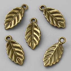 Alloy Charms, Leaf, Antique Bronze, 14.5x7x2mm, Hole: 1mm(FIND-WH0139-15AB)