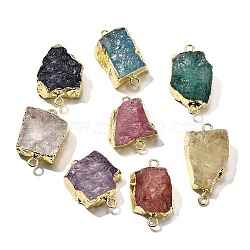 Raw Rough Natural Dyed Quartz Crystal Links Connector Charms, with Brass Findings, Nuggets, Light Gold, Mixed Color, 30.5~37.5x15~25x7.5~13mm, Hole: 2.5mm(G-K189-04LG)