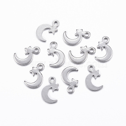 201 Stainless Steel Stamping Blank Tag Pendants, Star and Moon, Stainless Steel Color, 11.5x7x1mm, Hole: 1mm(X-STAS-H376-05)