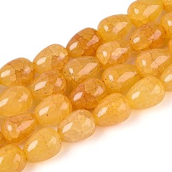 Baking Paint Crackle Glass Beads Strands, Teardrop, Goldenrod, 13~13.5x9.5~10mm, Hole: 1.2~1.4mm, about 54~60pcs/strand, 28.35~30.71 inch(72~78cm)(DGLA-N019-03A-04)