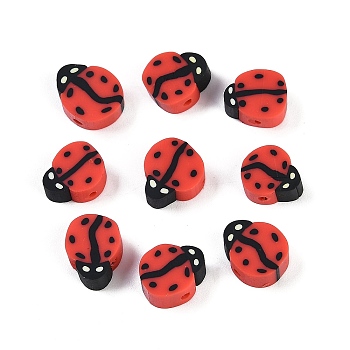 Handmade Polymer Clay Bead, Ladybug, Red, 8.5x8x4.5mm, Hole: 1.6mm