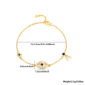 S925 Sterling Silver Evil Eye Link Bracelet, Full Rhinestones Eyes Series for Women, Golden
