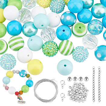 DIY Jewelry Making Kit, Including Acrylic Beads, Iron Chain & Beads, Alloy Clip, Steel Wire, Elastic Thread, Green, Acrylic Beads: 45~55pcs/box