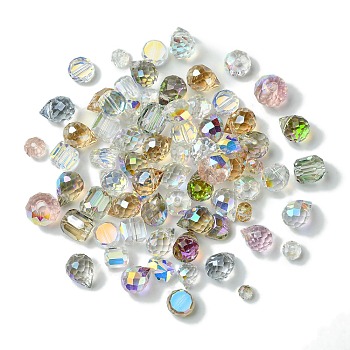 114Pcs Transparent Electroplate Glass Beads, Faceted, Mixed Shapes, Mixed Color, 5.5~8x5.5~8x4~6mm, Hole: 1.2~1.6mm