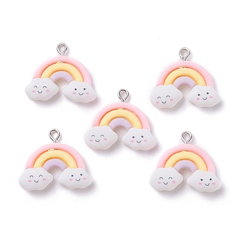 Opaque Resin Pendants, with Platinum Tone Iron Loops, Cloud & Rainbow, White, 22x25.5x6mm, Hole: 2mm