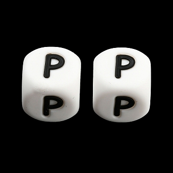 20Pcs White Cube Letter Silicone Beads 12x12x12mm Square Dice Alphabet Beads with 2mm Hole Spacer Loose Letter Beads for Bracelet Necklace Jewelry Making, Letter.P, 12mm, Hole: 2mm