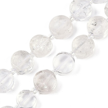 Natural Quartz Crystal Beads Strands, Rock Crystal Beads, Flat Round, 11~12x5~6mm, Hole: 0.8mm, about 30pcs/strand, 15.55''(39.5cm)