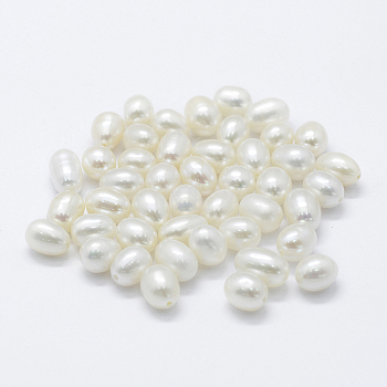 Natural Cultured Freshwater Pearl Beads, Half Drilled, Potato, Floral White, 6~7x7~10mm, Hole: 0.8mm
