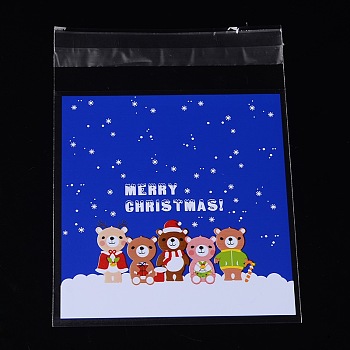 Rectangle OPP Cellophane Bags for Christmas, with Cartoon Pattern, Blue, 14x9.9cm, Unilateral Thickness: 0.035mm, Inner Measure: 11x9.9cm, about 95~100pcs/bag
