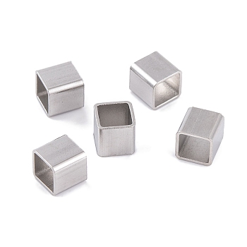 Non-Tarnish 304 Stainless Steel European Beads, Large Hole Beads, Cube, Stainless Steel Color, 6x6x6mm, Hole: 5x5mm