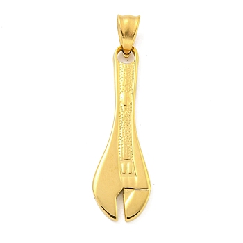 Ion Plating(IP) 304 Stainless Steel Pendants, Wrench Charm, Golden, 46.5x14.5x3mm, Hole: 7.5x5mm