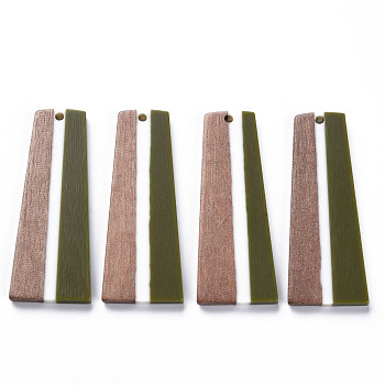 Resin & Walnut Wood Pendants, Trapezoid, Dark Olive Green, 49x19x3mm, Hole: 2mm