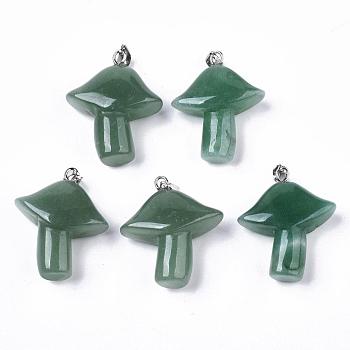 Natural Green Aventurine Pendants, with Stainless Steel Snap On Bails, Mushroom, Stainless Steel Color, 27.5~28.5x23~25x9.5~10.5mm, Hole: 3x5mm
