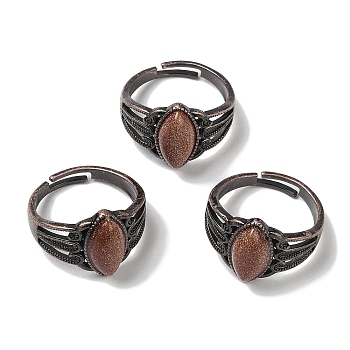 Synthetic Goldstone Horse Eye Adjustable Rings, Lead Free & Cadmium Free, Red Copper Plated Brass Finger Rings for Women Men, Inner Diameter: 19mm