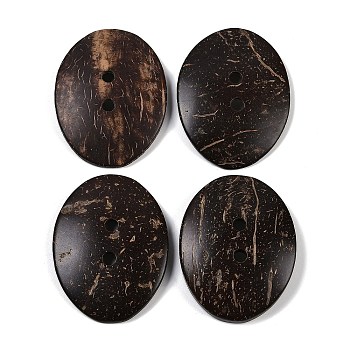 Carved Oval 2-hole Basic Sewing Button, Coconut Button, Coconut Brown, 55~57x42x7~10mm, Hole: 4.5~5mm