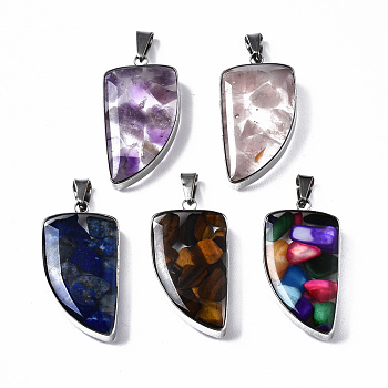 Natural Gemstone & Shell Pendants, with Transparent Resin and 201 Stainless Steel Findings, Knife, Stainless Steel Color, Mixed Color, 26.5x14x6.5mm, Hole: 2x5.5mm