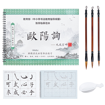 Elite 1 Book Chinese Calligraphy Brush Water Writing Magic Cloth Manuscript of Calligrapher, with 1Pc Spoon Shape Ink Tray Containers and 3Pcs 3 Styles Brushes Pen, Mixed Color, , 96~290x44~295x11.5~20mm