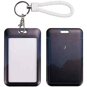 Plastic Name Card Holders, with Imitation Leather Pendant Decorations, Moon, 110x68.5x5.5mm