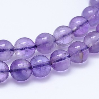 Natural Amethyst Round Bead Strands, Grade AB, 8mm, Hole: 1mm, about 49pcs/strand, 15.5 inch