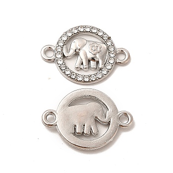 Alloy Crystal Rhinestone Connector Charms, Flat Round with Elephant Links, Platinum, 23x16x2.5mm, Hole: 1.8mm