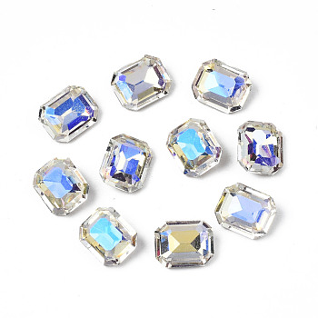Pointed Back Glass Rhinestone Cabochons, Nail Art Decoration Accessories, AB Color Plated, Faceted, Mahjong, Clear, 10x8x4mm, about 720pcs/bag