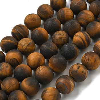 Frosted Natural Tiger Eye Beads Strands, Grade AB, Round, 10mm, Hole: 1mm, about 38pcs/strand, 14.96''(38cm)