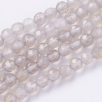 Natural Grey Agate Beads Strands, Faceted, Round, 4mm, Hole: 0.5mm, about 91~93pcs/strand, 14.17 inch(36cm)