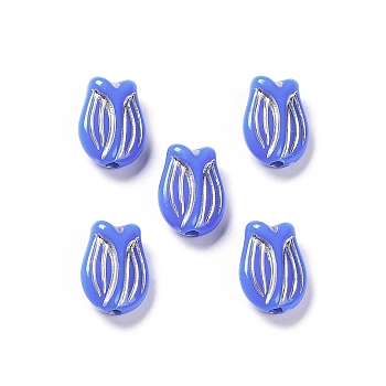 Plating Opaque Acrylic Beads, Metal Enlaced, Tulip, Royal Blue, 16x11.5x7mm, Hole: 2mm, about 670pcs/500g