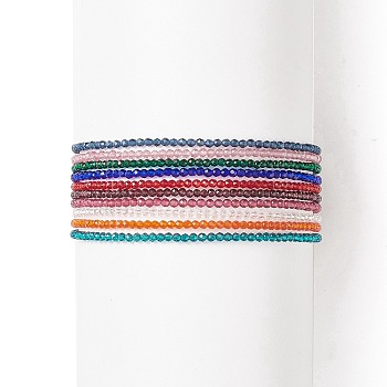 10Pcs 10 Color Bling Glass Beaded Stretch Bracelets Set for Women, Mixed Color, Inner Diameter: 2-1/8 inch(5.5cm), 1Pc/color
