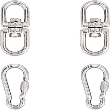 304 Stainless Steel Double Eye Swivel Clasps, Swivel Snap Hook & Rock Climbing Carabiners, Key Clasps, Stainless Steel Color, 85x35x17.5mm/80.5x40x7.5mm, 4pcs/set