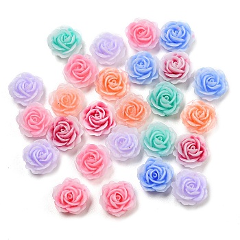 Luminous Opaque Epoxy Resin Decoden Cabochons, Glow in the Dark Rose Flower, Mixed Color, 8x8x4mm