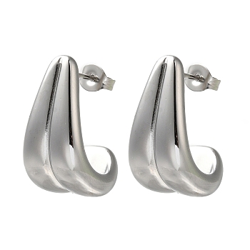 304 Stainless Steel Teardrop Stud Earrings for Wome, Stainless Steel Color, 22x12mm