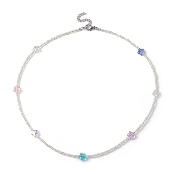 Glass Star & Seed Beaded Necklace, Colorful, 18.50 inch(47cm)