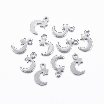 201 Stainless Steel Stamping Blank Tag Pendants, Star and Moon, Stainless Steel Color, 11.5x7x1mm, Hole: 1mm