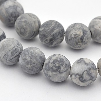 Natural Map Stone/Polychrome Jasper/Picasso Stone/Picasso Jasper Beads Strands, Round, Frosted, 4mm, Hole: 1mm, about 95pcs/strand, 15.3 inch