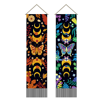 Polyester Wall Hanging Tapestry, for Bedroom Living Room Decoration, Rectangle, Butterfly, 1160x330mm, 2pcs/set