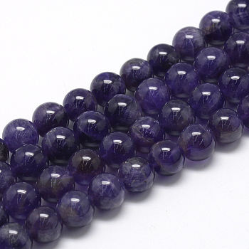 Natural Amethyst Beads Strands, Round, 8~9mm, Hole: 1mm, about 45~48pcs/strand, 15.7 inch