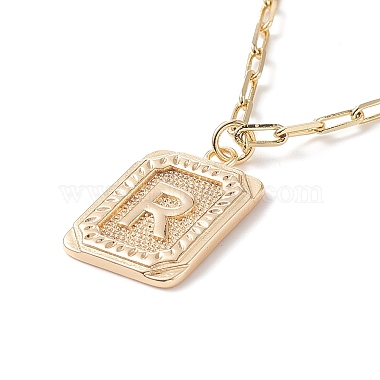 Brass Rectangle with Initial Letter Pendant Necklace with Paperclip Chains for Men Women(NJEW-JN04007)-5