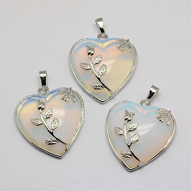 Platinum WhiteSmoke Heart Opal Pendants
